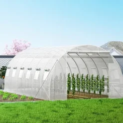 Hot Gang-tunnel drivhus, 20 x 10 x 7 ft bærbar plantevarmehus med stålbøjler, topbjælker, lynlåsdøre og rullevinduer. Hvid elegance! Drivhus