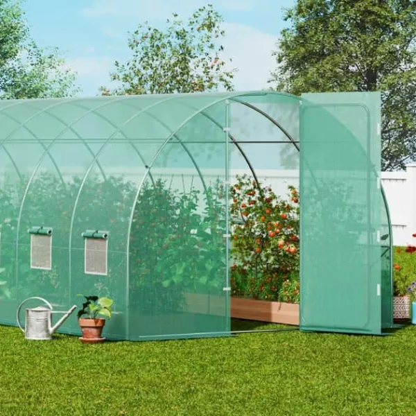 Drivhus^Gang-tunnel drivhus 27,38x9,5x7,38ft, galvaniseret ramme, PE cover, holdbar, velegnet til planter, hurtig opsætning.