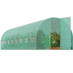 Drivhus^Gang-tunnel drivhus 27,38x9,5x7,38ft, galvaniseret ramme, PE cover, holdbar, velegnet til planter, hurtig opsætning.