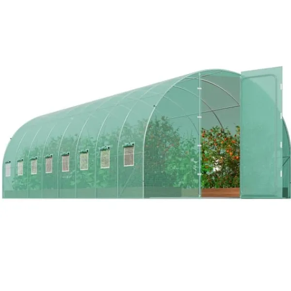 Drivhus^Gang-tunnel drivhus 27,38x9,5x7,38ft, galvaniseret ramme, PE cover, holdbar, velegnet til planter, hurtig opsætning.