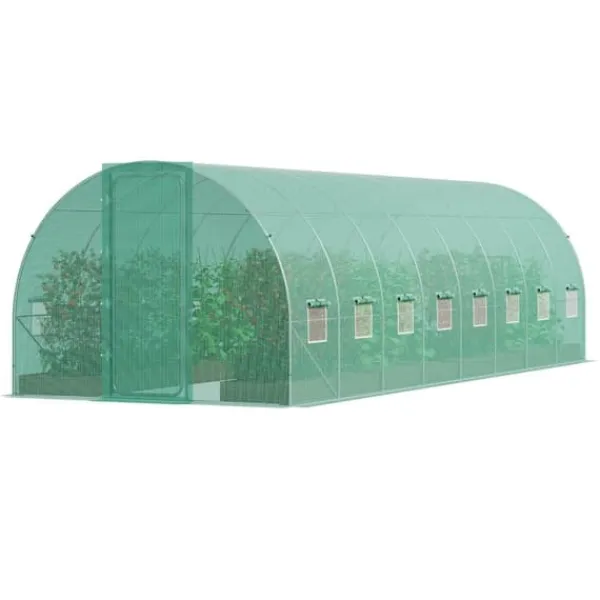 Drivhus^Gang-tunnel drivhus 27,38x9,5x7,38ft, galvaniseret ramme, PE cover, holdbar, velegnet til planter, hurtig opsætning.
