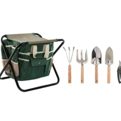 Haveværktøj^Garden tool kit Home ESPRIT Black Green Silver Natural Polyester Aluminium 7 Pieces