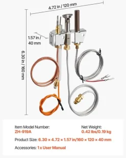 Discount Gaspilotenhed / Gaspilot til pejs og varmeapparat - Udskiftningssæt - Til Naturgas - Pilotrør - Termoelement - Termosøjle - 4021-732 / 25660 Tilbehør Til Brændeovne & Pejse