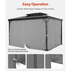 Telte & Lysthuse^Gazebo Privatliv Gardin, 12' x 10' x 6,7', Vandtætte Gazebo Gardiner, Grå