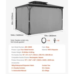 Telte & Lysthuse^Gazebo Privatliv Gardin, 12' x 10' x 6,7', Vandtætte Gazebo Gardiner, Grå
