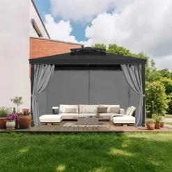Telte & Lysthuse^Gazebo Privatliv Gardin, 12' x 10' x 6,7', Vandtætte Gazebo Gardiner, Grå