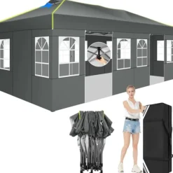 Online Gazebo, Vandtæt Stof, Nem Installation,3x6m, Grå Telte & Lysthuse
