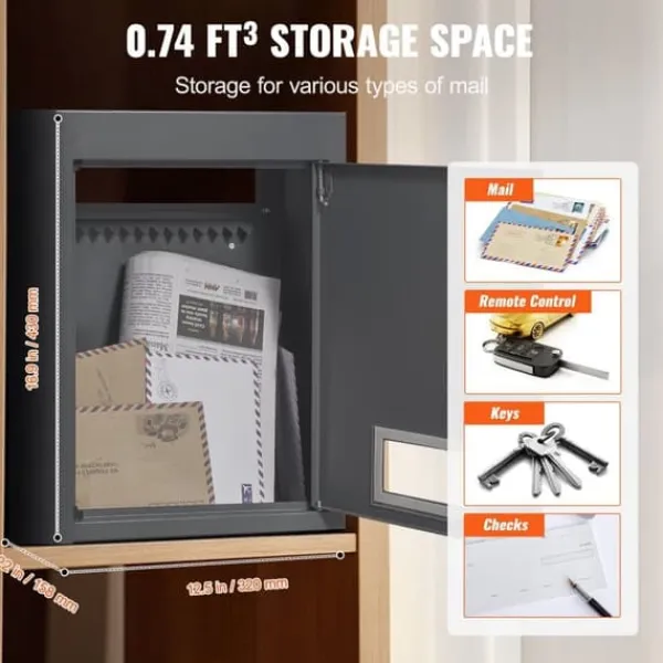 Clearance Gennem væggen drop boks 12,5x6,3x16,9" postkasse med kodelås, mørkegrå, sikker postlevering Postkasser & Brevindkast