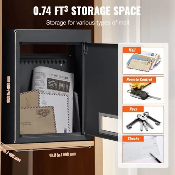 Discount Gennemvægs dropboks 12,5x6,3x16,9" postkasse med kodelås, sort, sikkerhed, vandtæt, holdbar Postkasser & Brevindkast