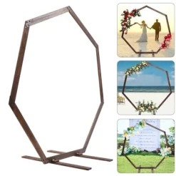 Sale Geometrisk bryllupsbue i træ - Baggrundsstativ - Retro stil - Poleret finish - Længde 2,24 m - Højde 2,19 m - Str. M - Brun Buer, Spalier, Lysthuse Uden Tag