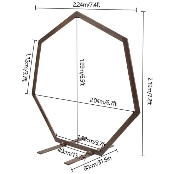 Sale Geometrisk bryllupsbue i træ - Baggrundsstativ - Retro stil - Poleret finish - Længde 2,24 m - Højde 2,19 m - Str. M - Brun Buer, Spalier, Lysthuse Uden Tag