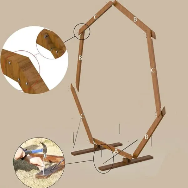 Sale Geometrisk bryllupsbue i træ - Baggrundsstativ - Retro stil - Poleret finish - Længde 2,24 m - Højde 2,19 m - Str. M - Brun Buer, Spalier, Lysthuse Uden Tag