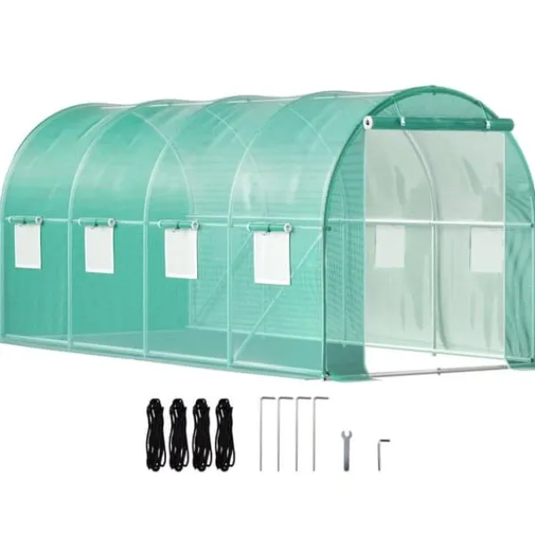 Drivhus^Gå-igennem tunnel drivhus, 15 x 7 x 7 ft. Bærbar med galvaniserede stålrammer, lynlåse og vinduer – perfekt til dine planter!