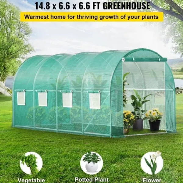 Drivhus^Gå-igennem tunnel drivhus, 15 x 7 x 7 ft. Bærbar med galvaniserede stålrammer, lynlåse og vinduer – perfekt til dine planter!