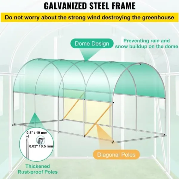 Drivhus^Gå-igennem tunnel drivhus, 15 x 7 x 7 ft. Bærbar med galvaniserede stålrammer, lynlåse og vinduer – perfekt til dine planter!