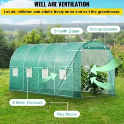 Drivhus^Gå-igennem tunnel drivhus, 15 x 7 x 7 ft. Bærbar med galvaniserede stålrammer, lynlåse og vinduer – perfekt til dine planter!