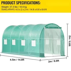 Drivhus^Gå-igennem tunnel drivhus, 15 x 7 x 7 ft. Bærbar med galvaniserede stålrammer, lynlåse og vinduer – perfekt til dine planter!