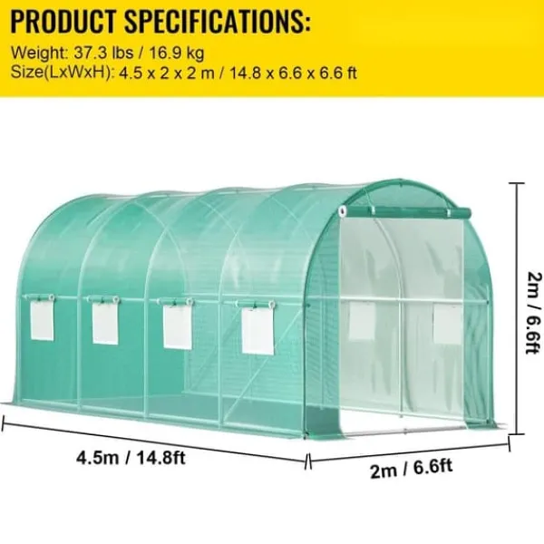 Drivhus^Gå-igennem tunnel drivhus, 15 x 7 x 7 ft. Bærbar med galvaniserede stålrammer, lynlåse og vinduer – perfekt til dine planter!