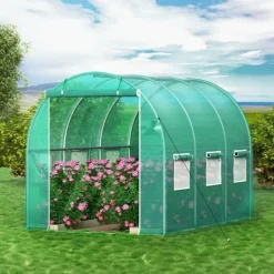 Drivhus^Gå-inde Tunnel Drivhus, 10 x 7 x 7 fod, bærbart med galvaniserede stålbøjler, lynlåsdør og 6 vinduer, ideelt til planter.