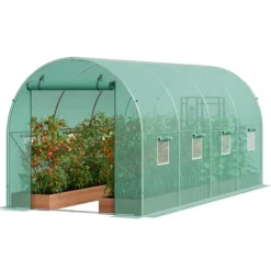 Best Gå-inde Tunnel Drivhus 14,6x6,36x6,3ft Galvaniseret Ramme, PE Cover, Grøn, Holdbar og Vejrbestandig Drivhus