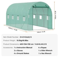 Best Gå-inde Tunnel Drivhus 14,6x6,36x6,3ft Galvaniseret Ramme, PE Cover, Grøn, Holdbar og Vejrbestandig Drivhus