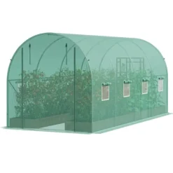 Best Gå-inde Tunnel Drivhus 14,6x6,36x6,3ft Galvaniseret Ramme, PE Cover, Grøn, Holdbar og Vejrbestandig Drivhus
