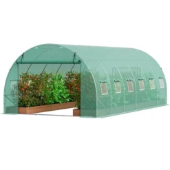 Online Gå-inden-til Tunnel Drivhus 19,36x9,68x6,5ft Galvaniseret Ramme, PE Cover, Grøn, Stort Plads, Holder Varme Drivhus