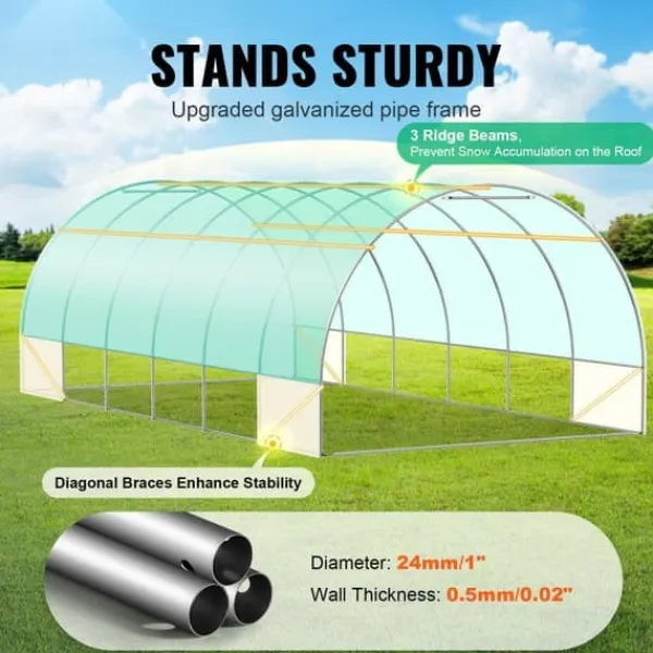 Online Gå-inden-til Tunnel Drivhus 19,36x9,68x6,5ft Galvaniseret Ramme, PE Cover, Grøn, Stort Plads, Holder Varme Drivhus