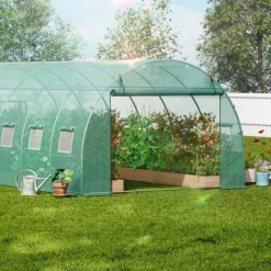 Online Gå-inden-til Tunnel Drivhus 19,36x9,68x6,5ft Galvaniseret Ramme, PE Cover, Grøn, Stort Plads, Holder Varme Drivhus