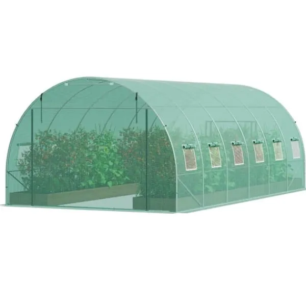 Online Gå-inden-til Tunnel Drivhus 19,36x9,68x6,5ft Galvaniseret Ramme, PE Cover, Grøn, Stort Plads, Holder Varme Drivhus