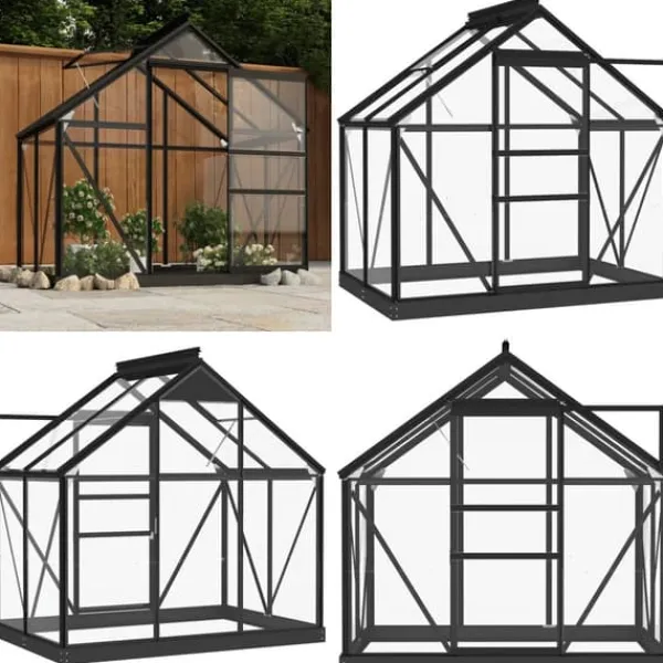 Glasdrivhus 155x103x191 cm aluminium antracitgrå - Drivhus - Drivhuse - Home & Living Drivhus