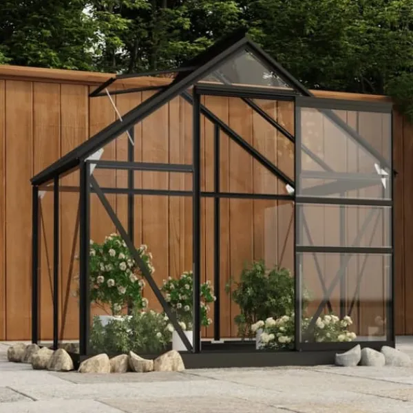 Glasdrivhus 155x103x191 cm aluminium antracitgrå - Drivhus - Drivhuse - Home & Living Drivhus