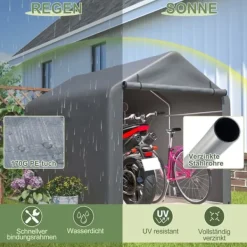 Skure, Garager & Carports^Grå Cykelgarage / Haveskur 160x220x165 cm med rulledør, vandtæt PE-materiale