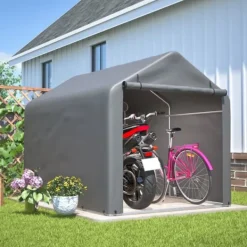 Skure, Garager & Carports^Grå Cykelgarage / Haveskur 160x220x165 cm med rulledør, vandtæt PE-materiale