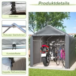 Skure, Garager & Carports^Grå Cykelgarage / Haveskur 160x220x165 cm med rulledør, vandtæt PE-materiale