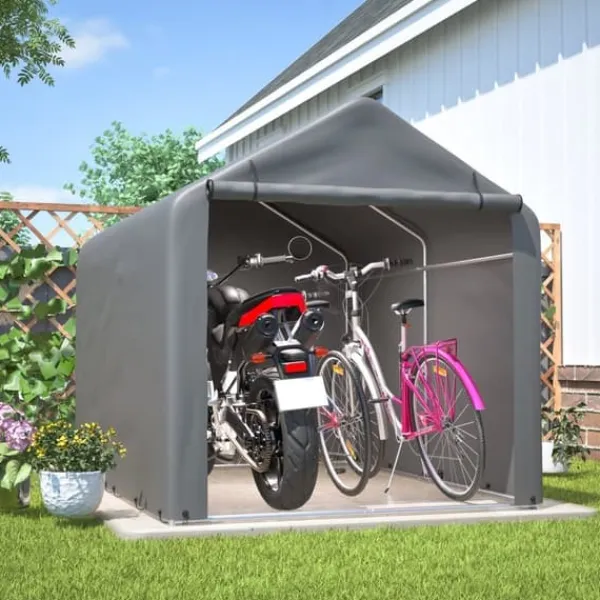 Skure, Garager & Carports^Grå Cykelgarage / Haveskur 160x220x165 cm med rulledør, vandtæt PE-materiale