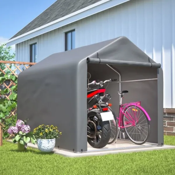 Skure, Garager & Carports^Grå Cykelgarage / Haveskur 160x220x165 cm med rulledør, vandtæt PE-materiale