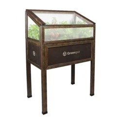 Drivhus^Greenspot Mini Drivhus med Overdækning til Altan og Terrasse 80x45x120 cm - Drivhus på en træplatform, Hævet træbed, Kold ramme med overdækning på høj | CDON