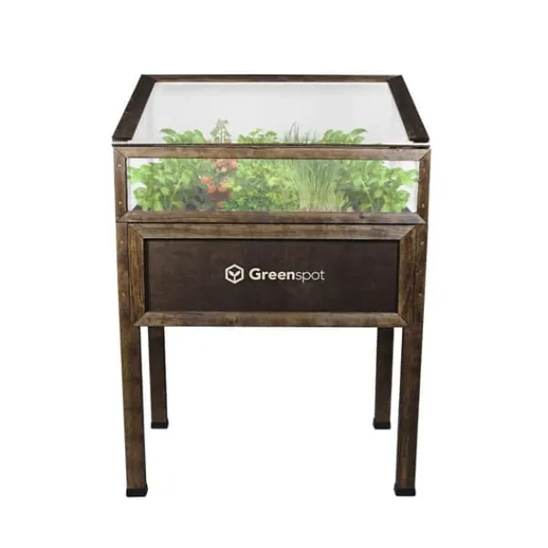 Drivhus^Greenspot Mini Drivhus med Overdækning til Altan og Terrasse 80x45x120 cm - Drivhus på en træplatform, Hævet træbed, Kold ramme med overdækning på høj | CDON