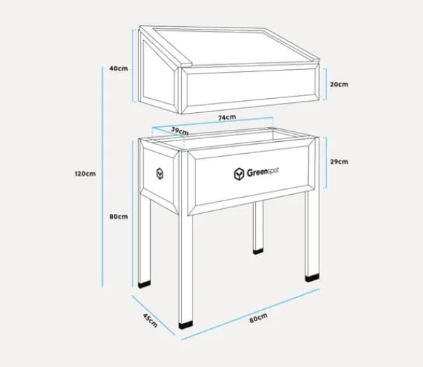 Drivhus^Greenspot Mini Drivhus med Overdækning til Altan og Terrasse 80x45x120 cm - Drivhus på en træplatform, Hævet træbed, Kold ramme med overdækning på høj | CDON