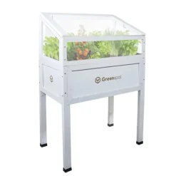 Drivhus^Greenspot Mini Drivhus med Overdækning til Altan og Terrasse 80x45x120 cm - Drivhus på en træplatform, Hævet træbed, Kold ramme med overdækning på høj | CDON
