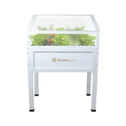 Drivhus^Greenspot Mini Drivhus med Overdækning til Altan og Terrasse 80x45x120 cm - Drivhus på en træplatform, Hævet træbed, Kold ramme med overdækning på høj | CDON