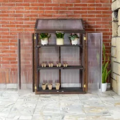 Drivhus^Greenspot Mini Drivhus til Altan og Terrasse 80 x 42 x 120 cm - Altandrivhus til overvintring af urter, blomster, frøplanter - Oprindelsesfarve Mørk R | CDON