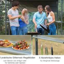 Telte & Lysthuse^Grillpavillon 218x138x216 cm, flammehæmmende tag, 2 hylder, polyester, sort