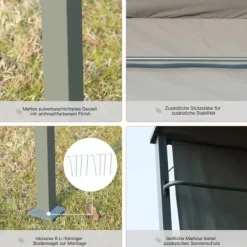 Telte & Lysthuse^Grillpavillon 218x138x216 cm, flammehæmmende tag, 2 hylder, polyester, sort