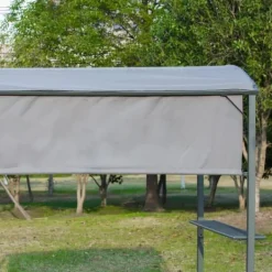 Telte & Lysthuse^Grillpavillon 218x138x216 cm, flammehæmmende tag, 2 hylder, polyester, sort