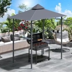 Telte & Lysthuse^Grillpavillon 245x148x252 cm, flammehæmmende dobbelttag, grå – til altan & have