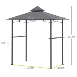 Telte & Lysthuse^Grillpavillon 245x148x252 cm, flammehæmmende dobbelttag, grå – til altan & have