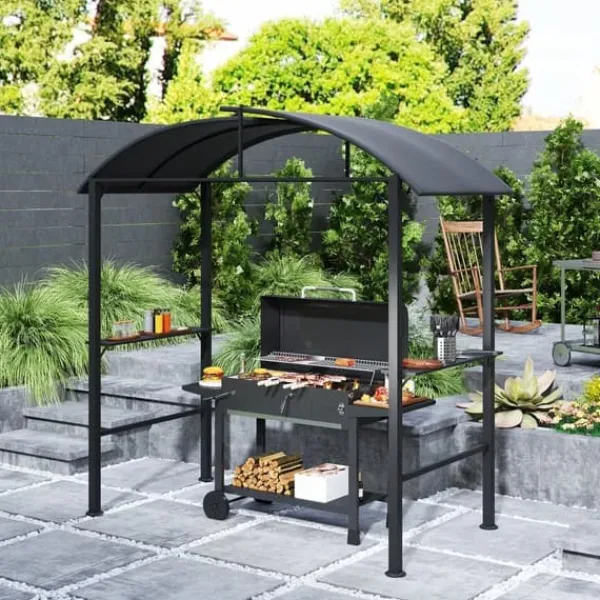 Buer, Spalier, Lysthuse Uden Tag^Grillpavillon 233x110x235 cm, vindtæt med dobbelt tag og hylder, UV-beskyttelse, stål, mørkegrå