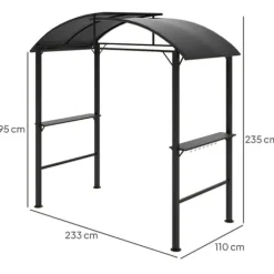 Buer, Spalier, Lysthuse Uden Tag^Grillpavillon 233x110x235 cm, vindtæt med dobbelt tag og hylder, UV-beskyttelse, stål, mørkegrå